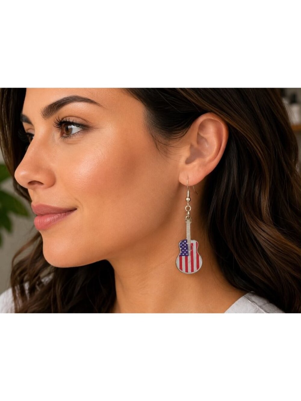 Patriotic American Flag Guitar Dangle Earrings